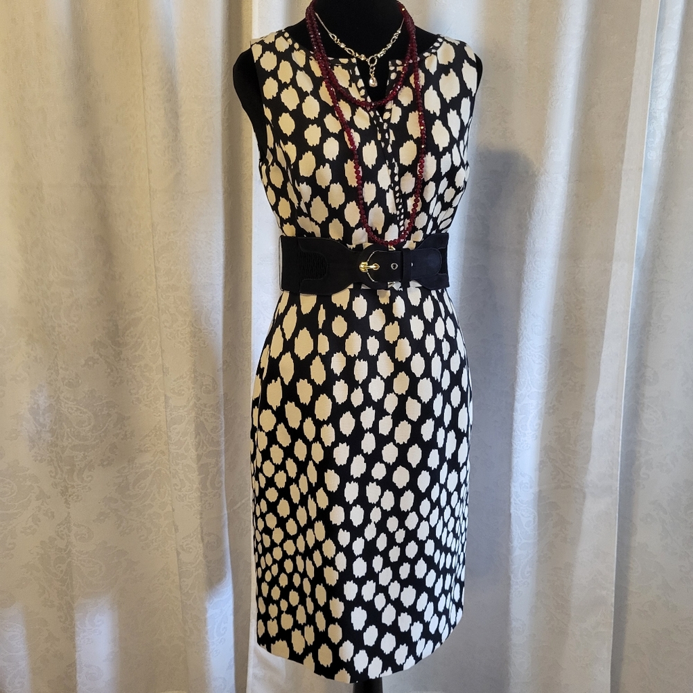 Antonio Melani Womens Belted Shift Midi Sleeveless Dress, Size 2, Black/Cream